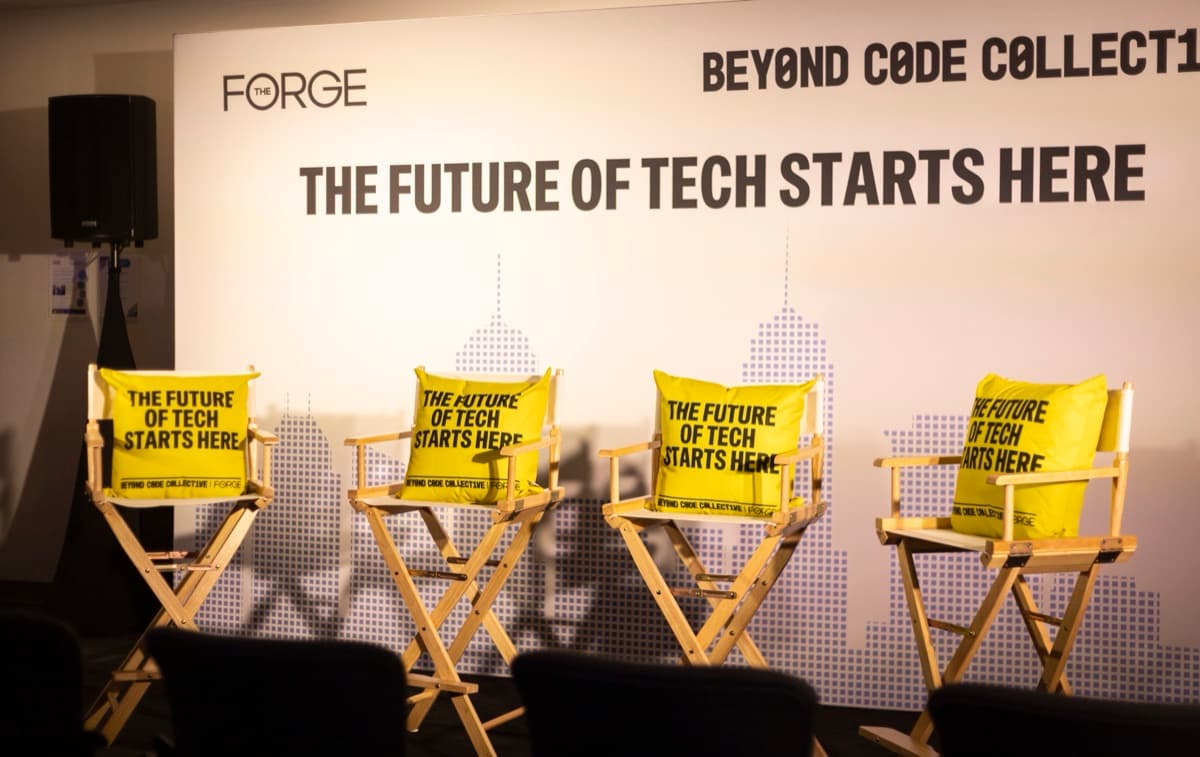 Director chairs with The Future of Tech Starts Here pillows